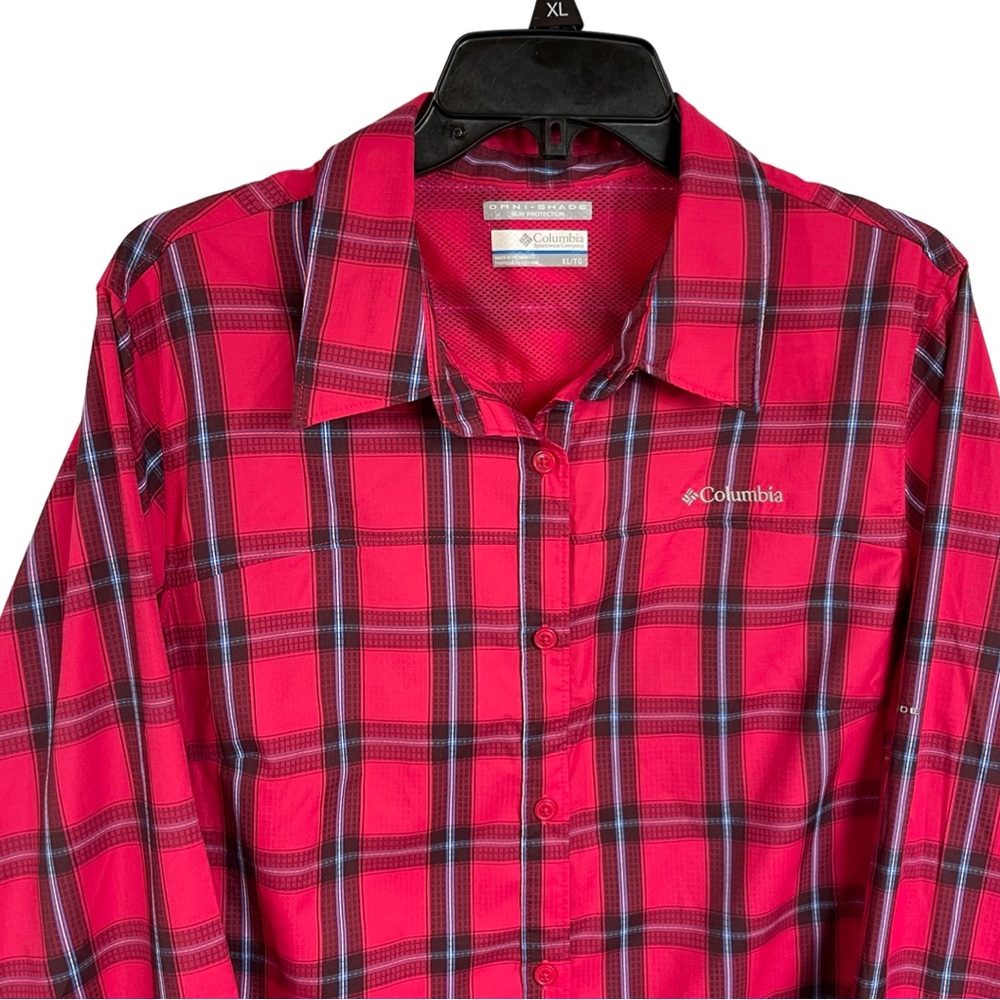 Columbia Omni-Shade Long Sleeve Plaid Shirt XL Red Zip Pocket Vented Back - Picture 2 of 11